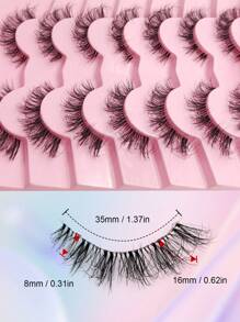 Asiteo 7对自然凌乱蓬松交叉纤细浓密仿貂毛假睫毛 - 黑色 - 查看 7