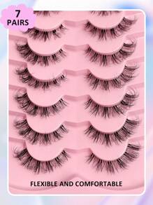 Asiteo 7对自然凌乱蓬松交叉纤细浓密仿貂毛假睫毛 - 黑色 - 查看 3