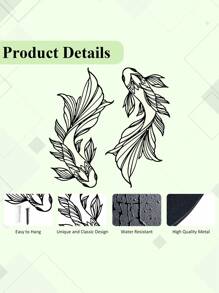 1套 2入組風水鯉魚藝術金屬雕塑-極簡主義線條藝術,金屬壁藝術,對戰魚牆飾,抽象藝術,魚形花瓶房間裝飾,現代壁藝術,客廳,育嬰室,臥室裝飾 - 黑色 - 查看 3