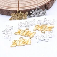 2024新年10/12入組復古紀念合金吊墜,年份魅力吊墜diy手工藝品,適用於製作項鍊手鐲 - 彩色 - 查看 8