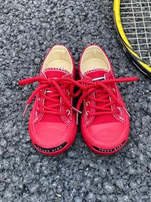 兒童春秋季帆布運動鞋,韓版休閒低幫系帶鞋,經典帆布滑板鞋 - 紅色 - 查看 2