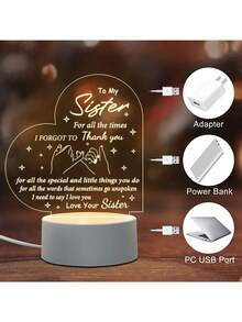 1 件桌面心形夜燈,帶有 6 個 Led 燈,雕刻白色底座,送給姐妹的理想聖誕節、週年紀念日和生日禮物 - 黃色 - 查看 4