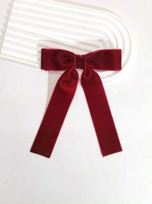 1 件女士秋冬天鹅绒蝴蝶结丝带发夹，优雅日常和节日发饰情人节 - 酒紅色 - 查看 4