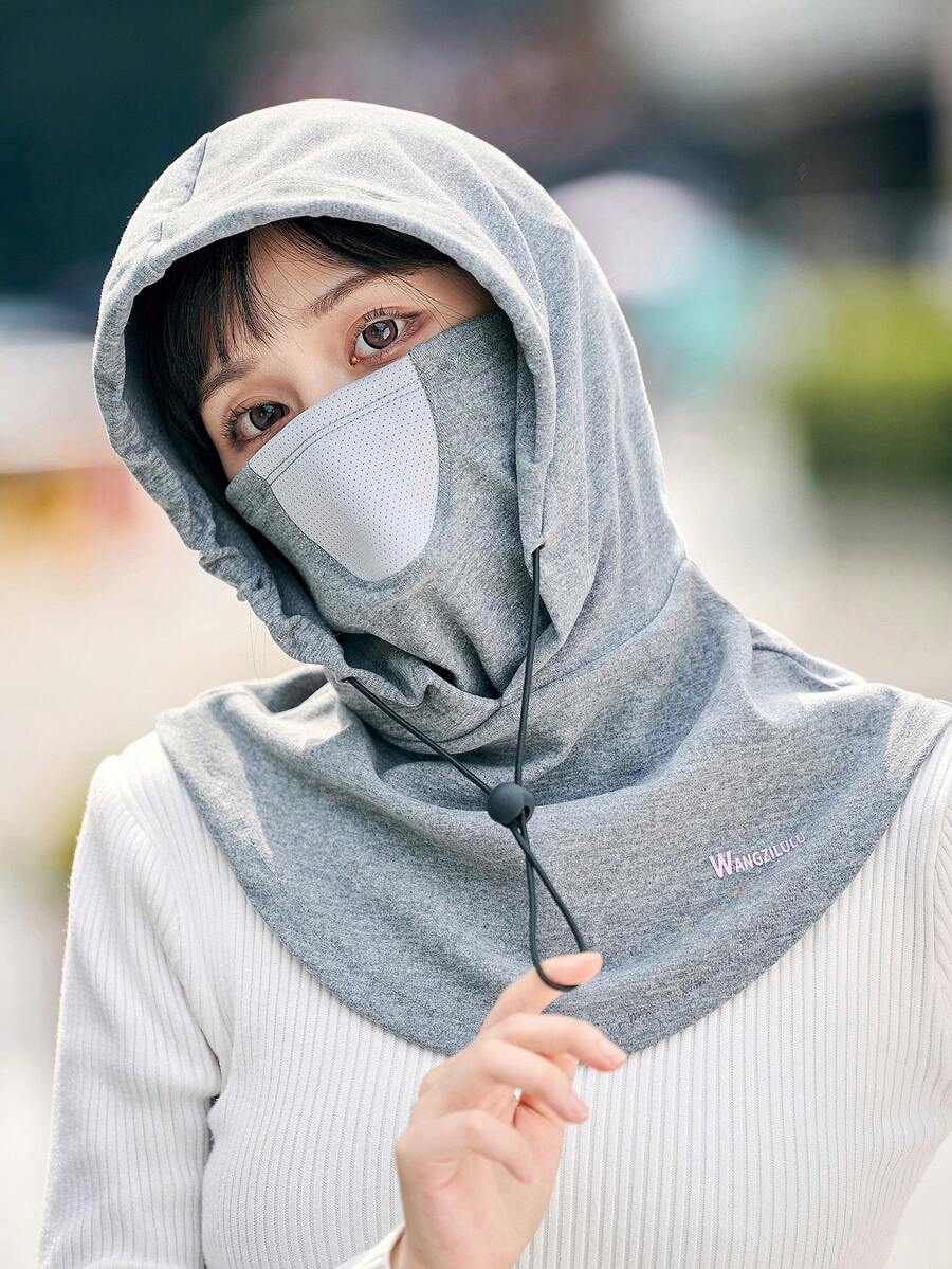 1pc Women's Outdoor Cycling Cap With Full Face Motorcycle Mask, Thermal Lined , Windproof Neck Warmer For Winter, Skiing - Light Grey - View 1