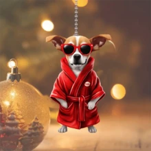 1入睡狗車內後視鏡掛件,2d車用或袋用鑰匙扣裝飾,盒裝友情禮物 - 紅色 - 查看 3