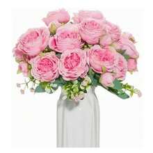 Flores Peonias Artificiales Ramo Rosa Novia Boda Centro Mesa - Rosa - Ver 6