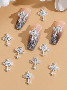 10 Cái/gói Hình Ngôi Sao & Kim Cương Giả-Chéo Trang Trí Móng Tay Nghệ Thuật Tự Làm Phụ Kiện Móng Tay Quyến Rũ Móng Đá Quý Đồ Dùng Làm Móng - Bạc - Xem 4