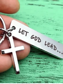 1pc Let God Lead Cross Keychain Christian Keychain  Keychain For Christian - Silver - View 2