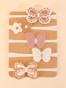 6 件秋冬大地色蝴蝶和花朵装饰头带，适合女婴，优雅婚礼派对，米色和卡其色时尚弹性头巾，带有逼真的蝴蝶装饰，冬季婴儿发饰 - 彩色 - 查看 2