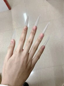 240入/盒長型水滴形c彎曲全透明超薄c3完整水滴形半覆蓋指甲貼,適用於美容院 - 無色 - 查看 3