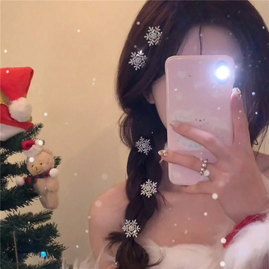 1 件裝雪花形狀髮夾,秋冬甜美髮飾,適合瀏海和側夾拍照道具 - 大號雪花1pc - 查看 1