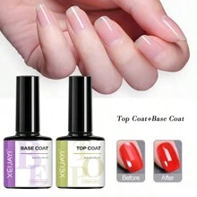 XEIJAYI 2pcs No Wipe Top Base Coat Nail Gel Polish Design Enhancer Varnish Semi Permanent Soak Off UV LED Nail Art Tool - 無色 - 查看 2