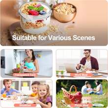 20安士帶蓋燕麥早餐裝置,帶蓋和匙子的燕麥製容器,防漏燕麥罐,適用於隨身早餐杯 - 彩色 - 查看 3