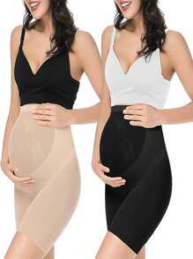 Maternity Support Belly & High Waist Thigh Slimmer Hosiery (2pcs, Black/Nude) - Multicolor - View 1