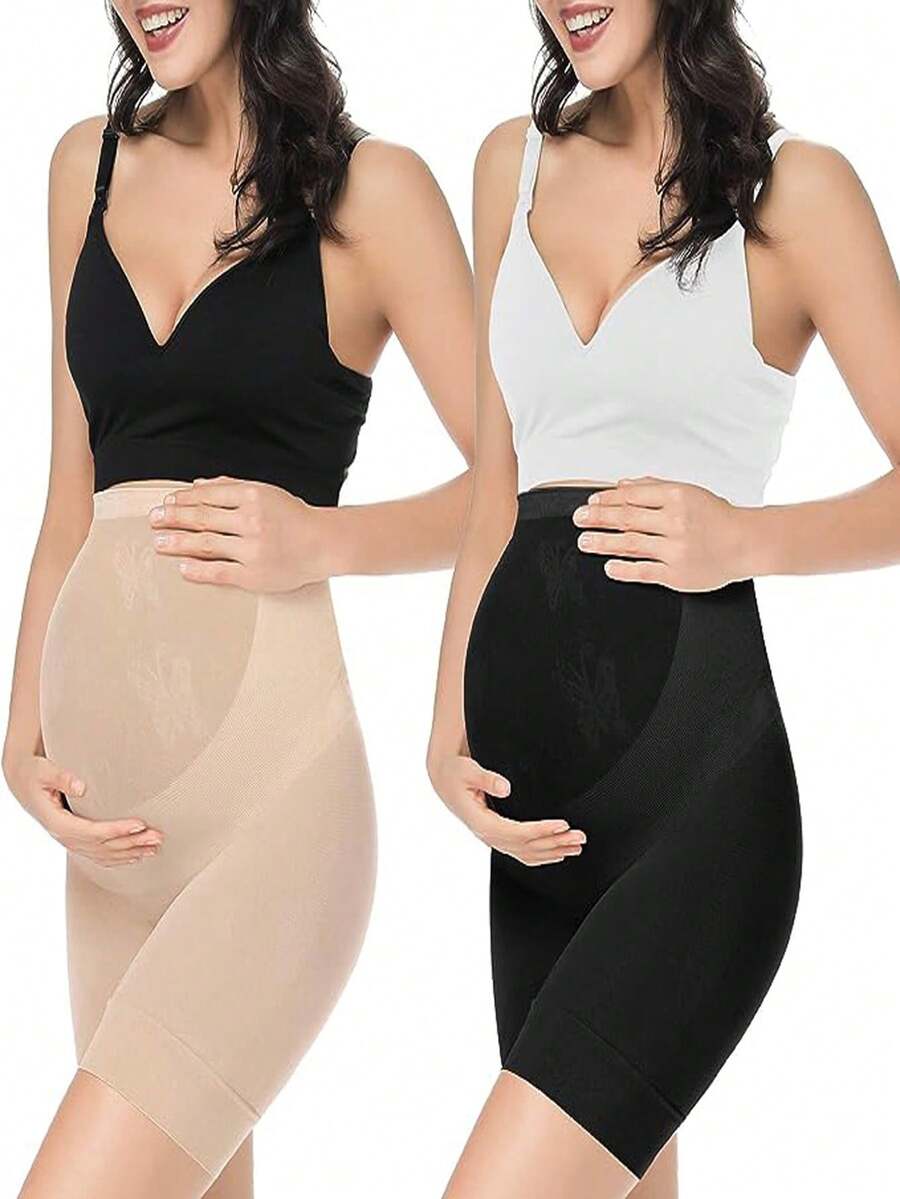 Maternity Support Belly & High Waist Thigh Slimmer Hosiery (2pcs, Black/Nude) - Multicolor - View 1