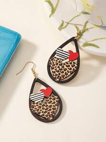 1對梵高畫作三葉草水滴形木質耳環,適合女性日常穿戴 - 彩色 - 查看 1