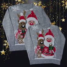 Duo Ugly Sweater Adulto Tejido Navidad Pareja Santa - Gris Claro - Ver 2