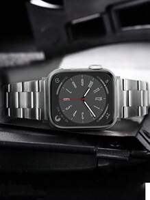 1入組男女豪華不鏽鋼錶帶，適用於Apple Watch系列Ultra 9 8 7 6 5 4 3 2 1 SE，時尚智能手錶金屬表帶，針對42mm、40mm、44mm、45mm、49mm、38mm、41mm的手錶 - 銀色 - 查看 2