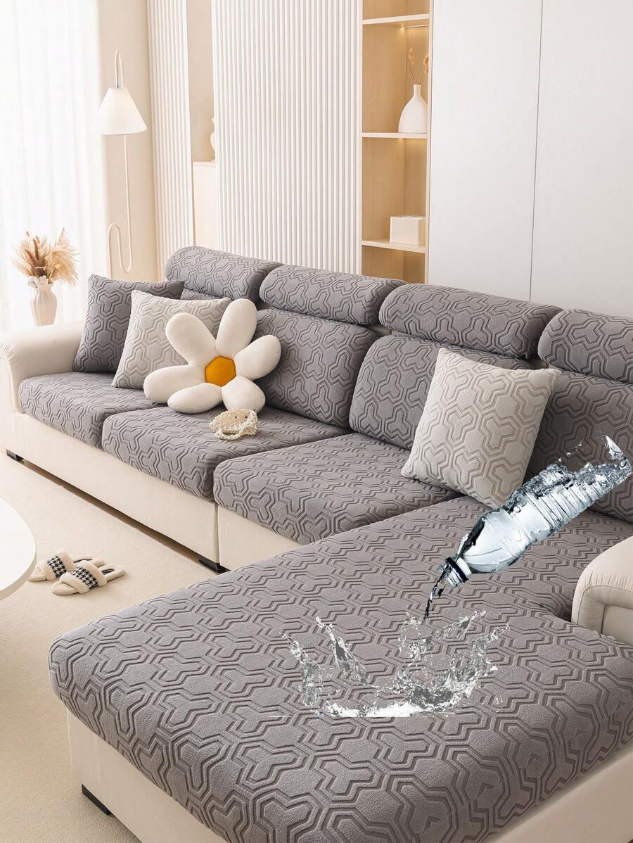 1pc Geometric Pattern Sofa Cover, Simple Style Waterproof And Stain-Resistant Elastic Elastic Sofa Cushion Cover And Back Cover, Universal Protection Sofa For All Seasons