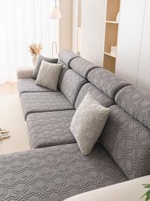 1pc Geometric Pattern Sofa Cover, Simple Style Waterproof And Stain-Resistant Elastic Elastic Sofa Cushion Cover And Back Cover, Universal Protection Sofa For All Seasons