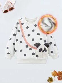 Young Girl Plush Long Sleeve Sweatshirt, Cartoon Panda Zipper Bag, Pullover Round Neck Sweatshirt - White - View 1