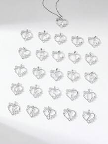 1 件時尚愛心花朵英文字母吊墜項鍊適合女士日常佩戴 - 銀色 - 查看 2