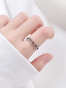 1個浪漫時尚合金白色心形寶石戒指,情人節送女朋友的禮物 - 銀色-RING1262-1 - 查看 4