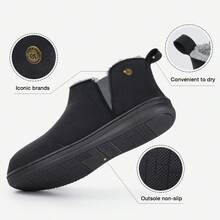 Men's Micro Suede Sheepskin Hi-Top Slippers with Elastic Dual Gores - Black - View 4