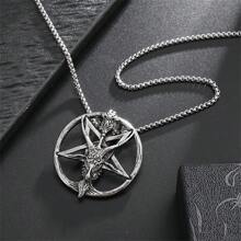 SeuSuk 1 Piece Men's Retro Punk Style Round Five-Star Sheep Head Necklace - Antique Silver - View 5