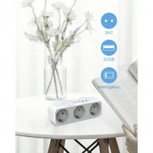 TESSAN Ladron Enchufes Plano, 5 en 1, con 3 Enchufes y 2 Puertos USB, Compatible con Phone, Pad, Multiplicador Enchufe Modernos para Hogar - Gris - Ver 2