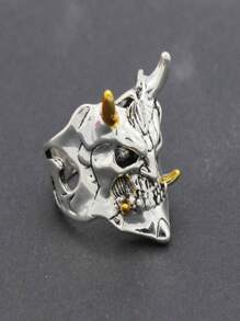 1 件復古面具鬼形戒指,鏤空骷髏戒指,龐克男士首飾 - 復古銀色 - 查看 4