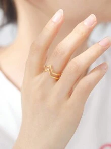 1pc Women's Stainless Steel Simple Geometric Double V-Shaped Ring, Minimalist Open Ring For Fashionable Gift Giving - Simple Series - View 4