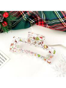 1 件圣诞抓夹，新款可爱麋鹿、雪人铃铛、多种图案印花、趣味发夹，女士节日气氛，头发、发夹、发饰 - 無色 - 查看 1