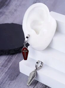 1 Pair/Set Punk Men Earrings Cross Ear Hoops Stainless Steel Wood Barbell  Earrings Skull Ear Studs Fake Taper Earrings for Men Women Ear Jewelry Daily Wear Best Friend Cousin Christmas Gift - Multicolor - View 10