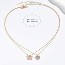 2 件套欧美时尚潮流甜美精致轻奢闪光蝴蝶和心形吊坠项链 - 金色 - 查看 7