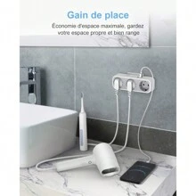 TESSAN Ladron Enchufes Plano, 5 en 1, con 3 Enchufes y 2 Puertos USB, Compatible con Phone, Pad, Multiplicador Enchufe Modernos para Hogar - Gris - Ver 6