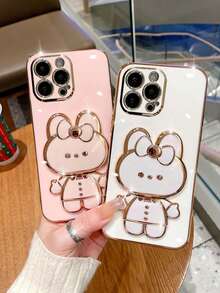 電鍍翻轉兔耳鏡支架手機殼,適用於iphone 15 14 13 12 11 Xs Xr X 7 8 Plus Pro Max,全覆蓋鍍殼 - 白色 - 查看 4