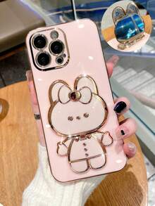 電鍍翻轉兔耳鏡支架手機殼,適用於iphone 15 14 13 12 11 Xs Xr X 7 8 Plus Pro Max,全覆蓋鍍殼 - 白色 - 查看 6