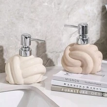 1入組300ml浴室肥皂液泵,繩紋圖案適用於液體洗手乳、沐浴露、洗髮水和乳液家庭使用 - 卡其色 - 查看 3