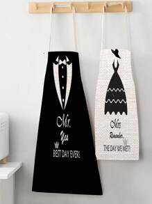 Set de 2 delantales con gráficos de 'Sr. y Sra.' para boda, delantales de cocina/jardín para hornear y cocinar