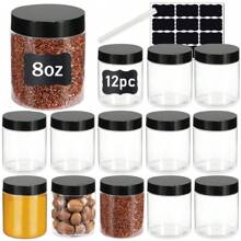 12入組塑料瓶,螺紋式蓋子,8盎司可再次裝填的空圓形史萊姆化妝品容器,適用於存放幹糧,化妝品,史萊姆,蜂蜜果醬,奶油,黃油,乳液 - 黑色 - 查看 1