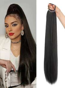 24INCH Wig Ponytail Female 60CM Straight Hair Synthetic Ponytail High Temperature Silk Natural Simulation Of A Ponytail Fake Braid - Black - View 2