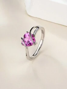 1個浪漫心形925純銀戒指,適用於女性聚會、婚禮和訂婚禮物 - 粉色 - 查看 4