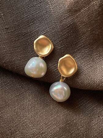 1pair Fashionable S925 Sterling Silver Ear Studs With Natural Freshwater Pearl, Perfect For Women Daily Wear And Occasions Such As Wedding And Party Holiday