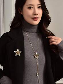 1 件多功能水晶花毛衣鏈胸針可作為長流蘇項鍊佩戴 - 金色 - 查看 1