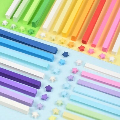 Cerca De 540 Peças Faixas De Papel Origami Padronizadas Com Cores Gradientes Coloridas De Estrelas Para Dobrar Estrelas Da Sorte, Estrelas De Cinco Pontas, Material Artesanal Diy, Faixa De Papel Colorido De Caramelo Para Dobradura De Papel Intelectual