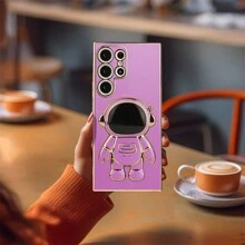 1 peça Capa de Telefone TPU com Suporte Duplo Eletroplado Roxo Compatível com Samsung S21/S21plus/S21 Ultra/S22/S22plus/S22 Ultra/S23/S23plus/S23 Ultra/S24/S24plus/S24 Ultra/S21fe/Note 20/Note20 Ultra, Unissex - Roxa - Ver 5