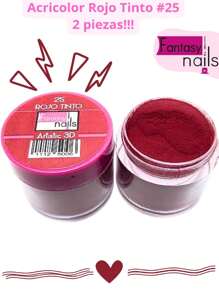 2 Piezas  #25 RojoTinto Acrilico Acricolor 3D para uñas Manicura  8 gramos-FANTASY NAILS - Rojo - Ver 2