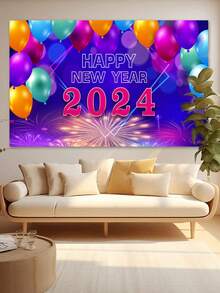 1入繽紛氣球2024新年背景無紡布材料,適用於商場/商店新年節日主題裝飾和倒數派對背景裝飾用品 - 彩色 - 查看 3