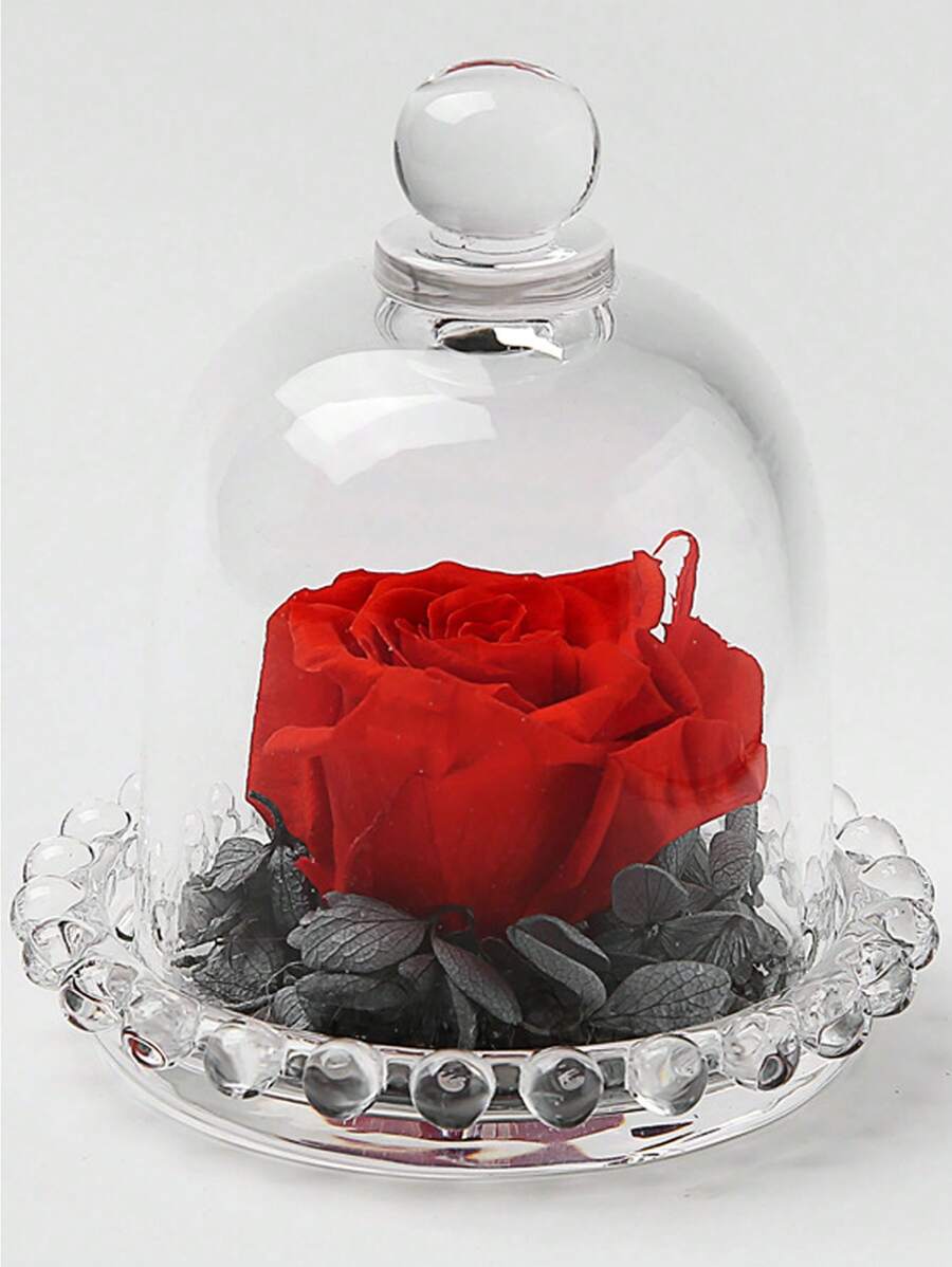 Pequeña Cúpula De Vidrio Con Flor Eterna - Rojo - Ver 1